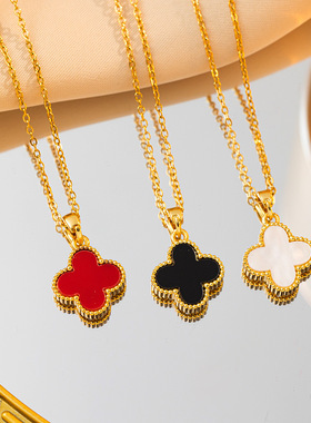 满钻双面四叶草钛钢项链女新款高端大气轻奢锁骨链潮网红气质饰品