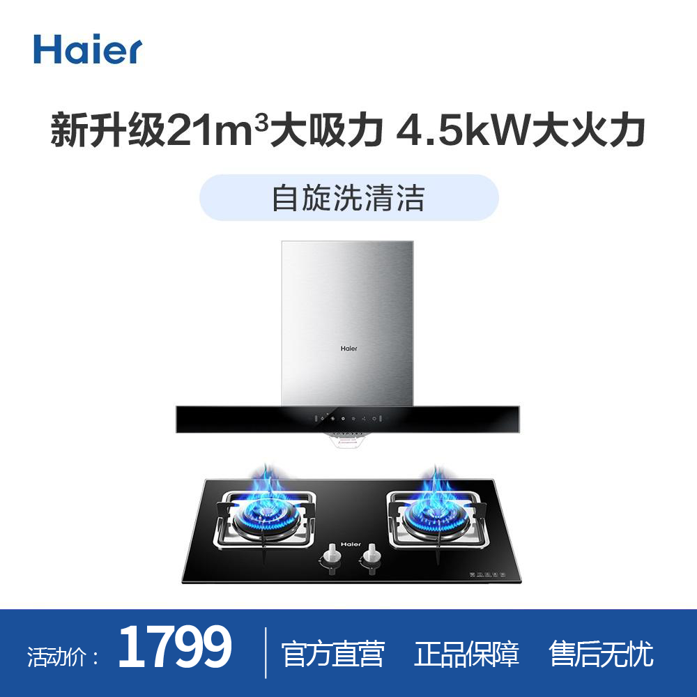 Haier/海尔 TM10TU1+QE5B0 新升级21m³风量 4.5kW火力烟灶套装