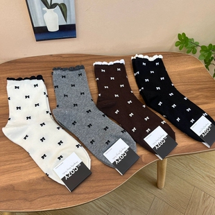 爆款 2026春夏新款 满印蝴蝶结袜花边中筒袜薄款 韩国进口cozy女