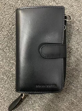 拉链黑色钥匙包真皮布兰施牛皮