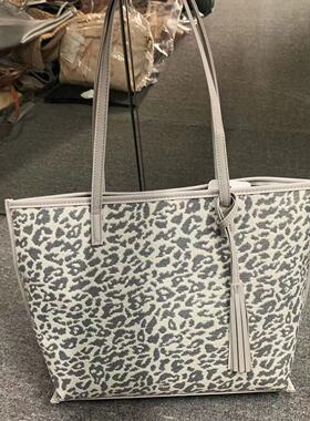 出口日本托特包豹纹单肩包女包流苏大容量a4通勤轻便手提包078