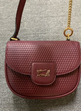 布兰施头层牛皮酒红色链条女包单肩斜挎包女士包真皮压纹金牛115