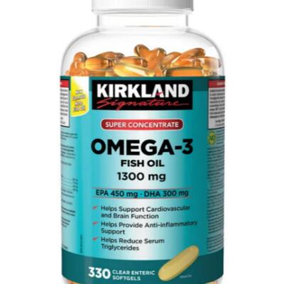 加拿大发货Kirkland 鱼油 超浓缩 Omega-3软胶囊无鱼腥味330 粒