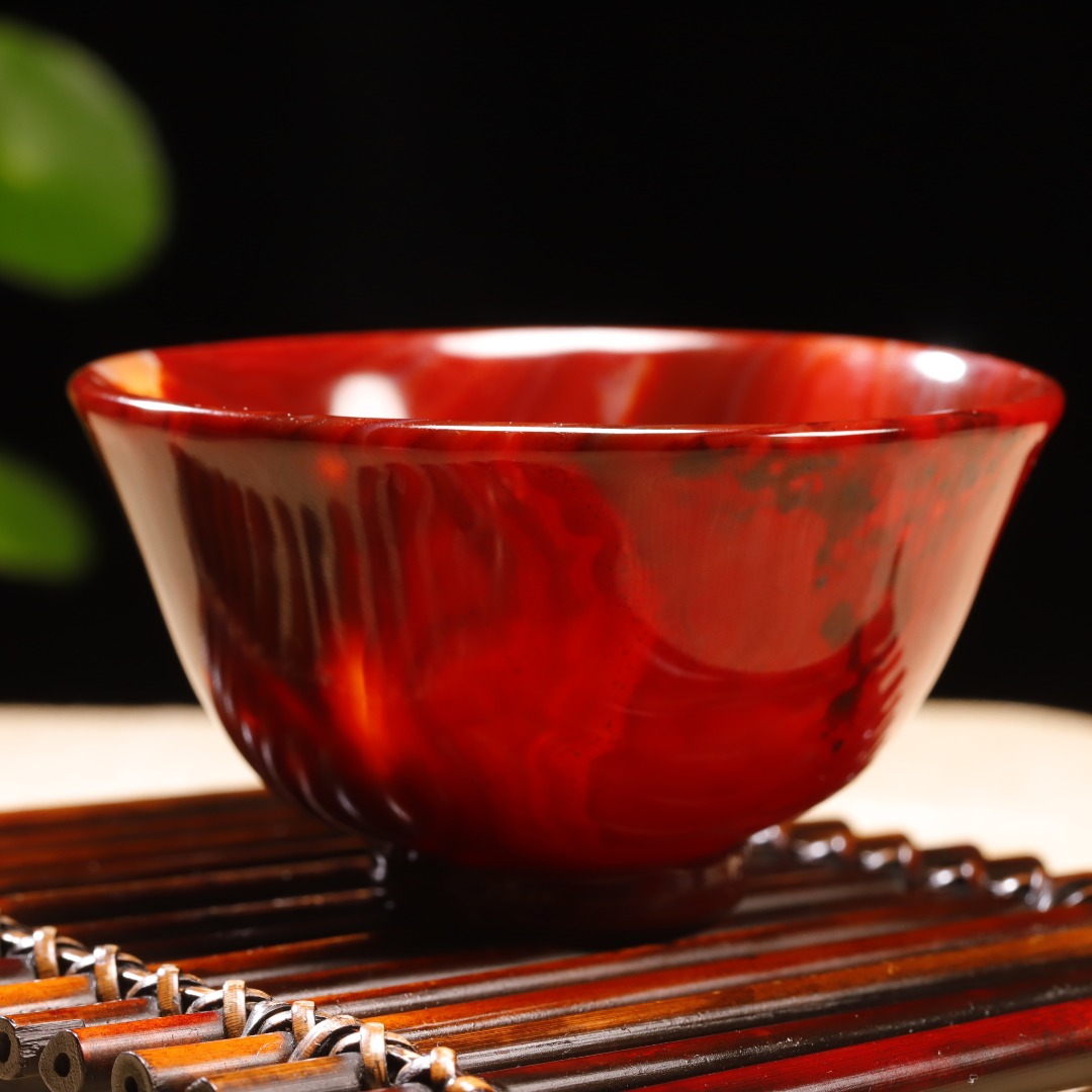 純天然純手工精品巴西瑪瑙紅碗茶碗簡(jiǎn)約精致酒碗擺件功夫茶玉碗
