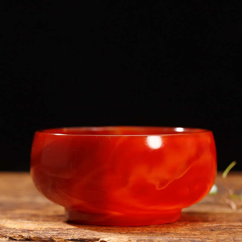天然巴西红玛瑙鼓杯中式轻奢纯手工精雕圆润鼓形功夫茶杯收藏送礼