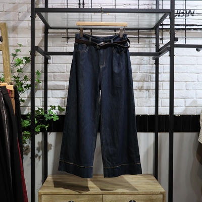 MRER莫乂义 春季新款腰带高腰阔腿直筒牛仔裤R5A72622专柜正品