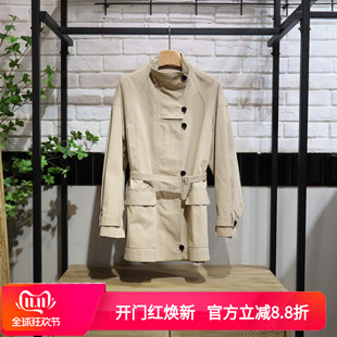 MRER莫乂义 春季新款休闲系带单排扣中长款风衣R5C40285专柜正品