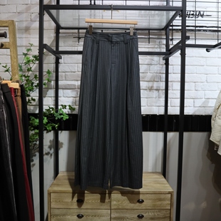 MRER莫乂义 春季新款高腰休闲条纹女士阔腿长裤R5A70211专柜正品