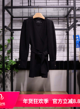 MRER莫乂义2025冬季新款韩版宽松系带毛呢大衣专柜正品R3D43112