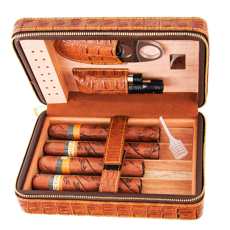 雪茄便攜包雪茄煙保濕盒打火機雪茄剪刀皮套雪茄鑽孔雪松木拉鏈包在類目 ZIPPO/瑞士軍刀/眼鏡, 煙具, 煙盒中 - 來自Buy2taobao.com提供專業的淘寶代購服務
