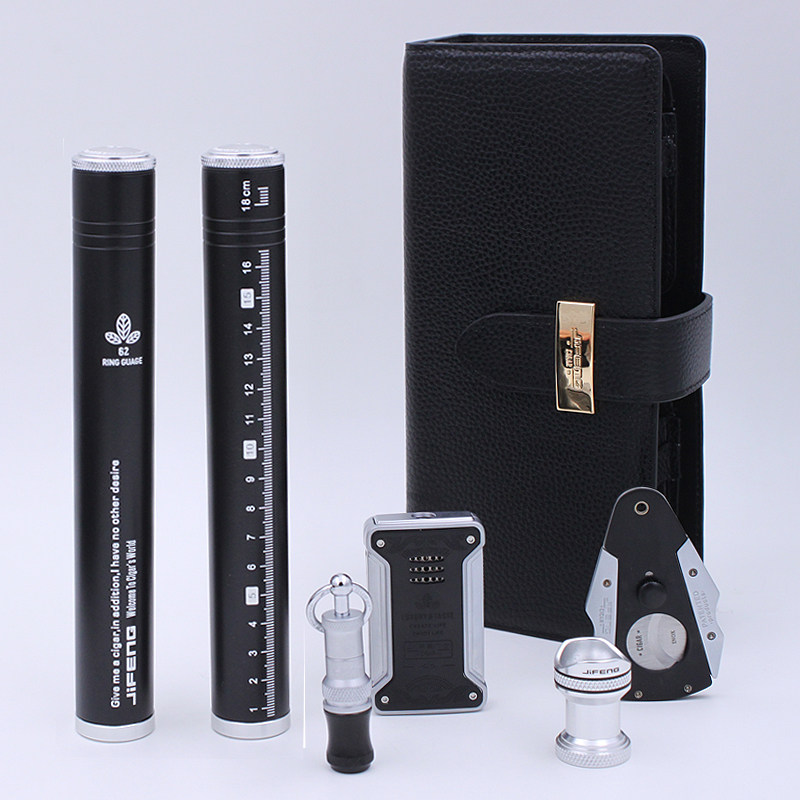 JIFNEG季风便携全套雪茄工具套装车载七件套真皮雪茄刀火机钻管架