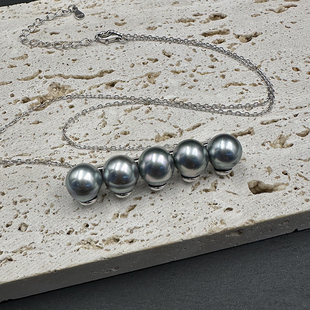 9mm大溪地铂金灰珍珠吊坠平衡木项链
