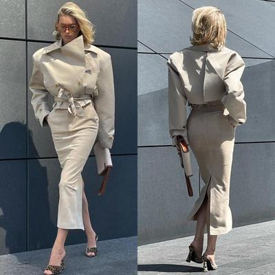 ElsaHosk卡其色后开衩裙铅笔裙