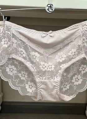 韩国EBLIN香芋粉时尚蝴蝶结性感蕾丝拼接透气修身舒适女平角内裤