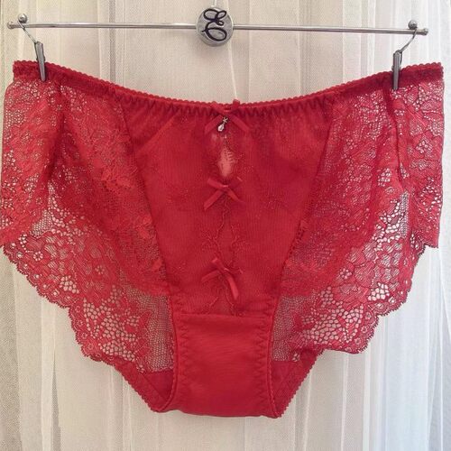 红色精美吊坠蝴蝶结蕾丝女平角裤