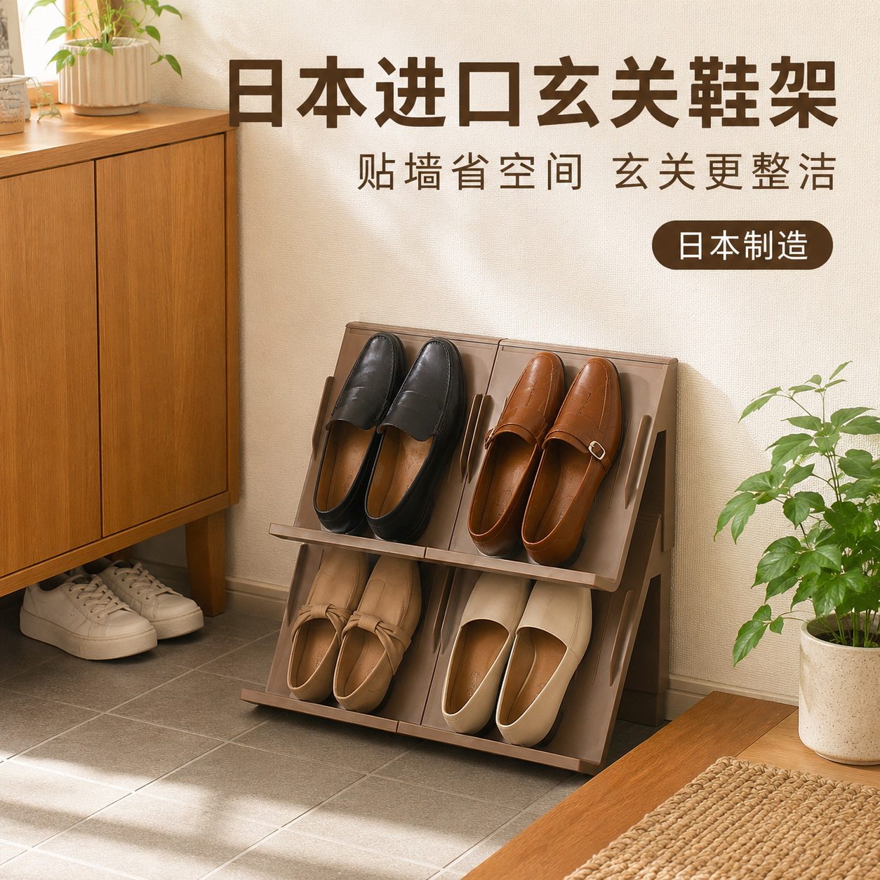 日本进口双层落地省空间鞋架