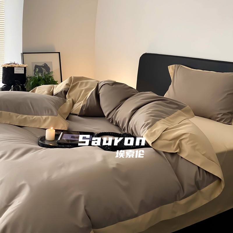 高端母婴A类180支陶瓷磨毛长绒棉四件套秋冬加厚纯棉被套床单床品