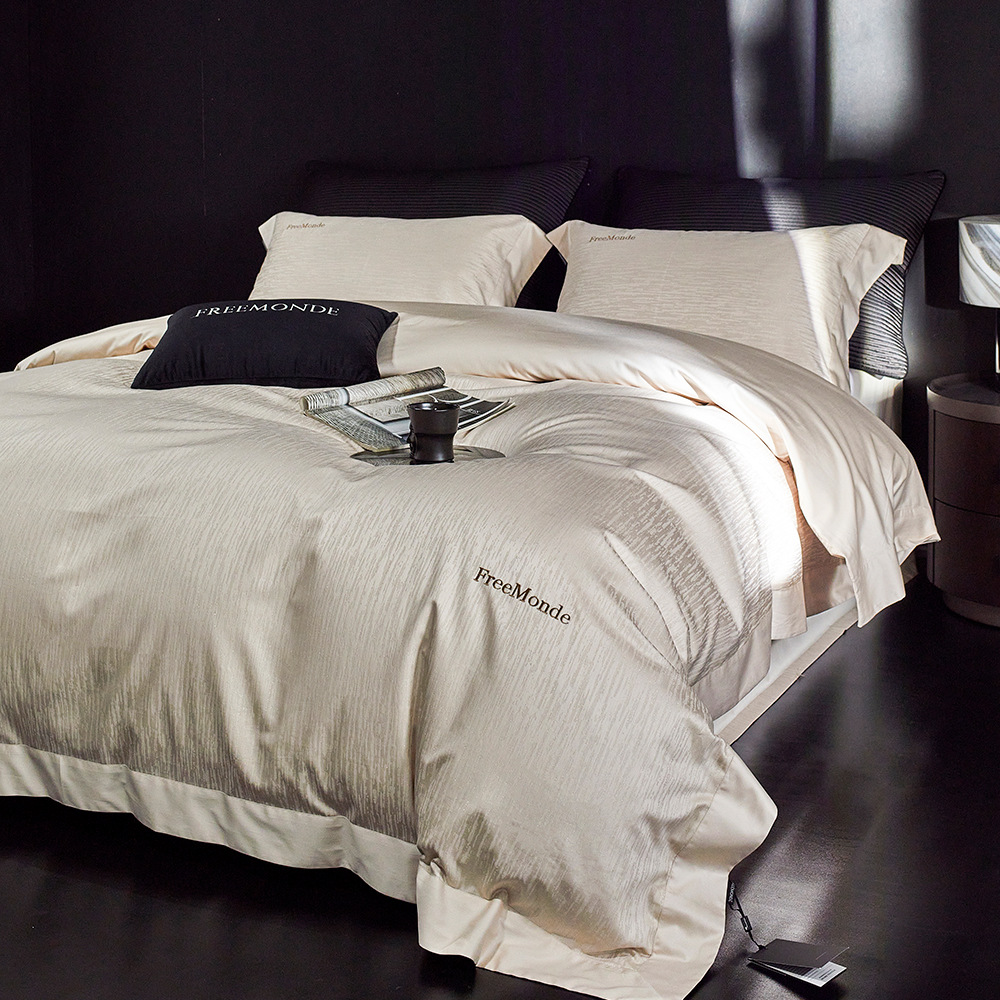 高端A类200支匹马棉四件套提花简约绣花轻奢高级刺绣纯棉被套床单