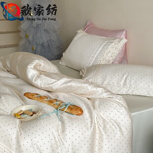 法式少女80支兰精天丝四件套波点床上用品蕾丝花边白色公主床单
