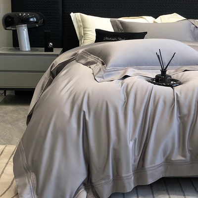 意式极简风100S匹马棉纯棉四件套高级感镂空花边纯色裸睡床品家纺