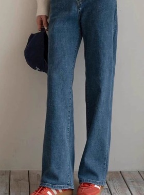 现韩国东大门HOWLUK正品松紧腰弹力显瘦直筒裤百搭长款牛仔裤2018