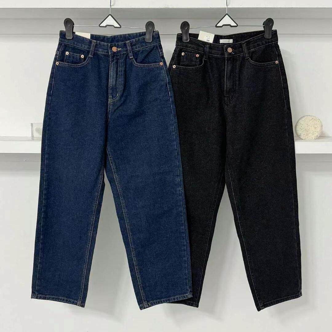 韩国东大门冬加绒MORPHIN正品高腰宽松显瘦直筒裤九分牛仔裤2481