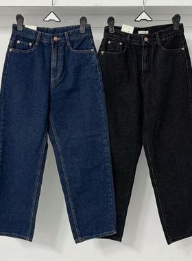 韩国东大门冬加绒MORPHIN正品高腰宽松显瘦直筒裤九分牛仔裤2481