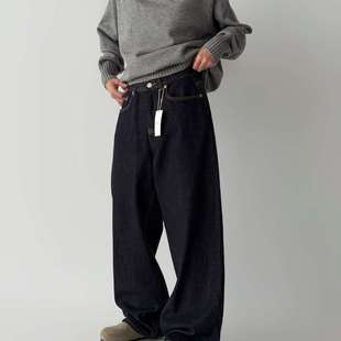 牛仔裤 长款 209 25冬加绒OHYEAH深蓝色高腰宽松显瘦阔腿裤 韩国正品