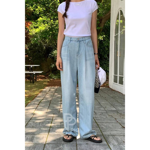 现韩国东大门PI2正品高腰宽松显瘦阔腿裤软薄长款直筒牛仔裤女619