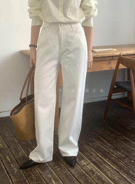 现韩国东大门blue ice白色高腰直筒裤长款休闲百搭牛仔裤4167