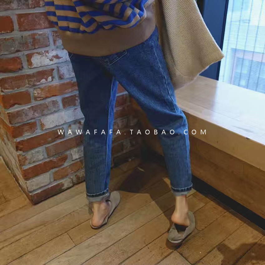 韩国LEHNA正品显瘦牛仔裤老爹裤