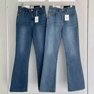 韩国东大门26春HOWLUK正品松紧高腰修身显瘦微喇裤长款牛仔裤3002