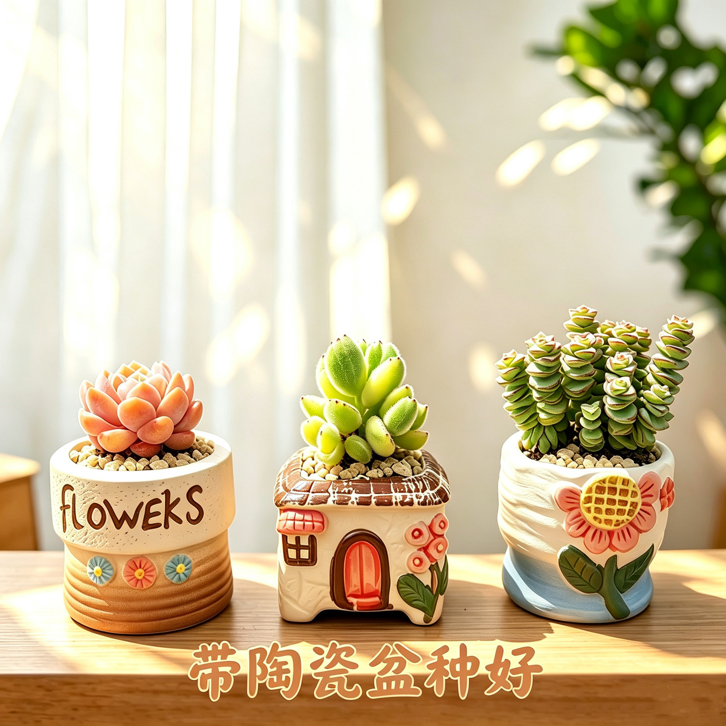 多肉植物带土含陶瓷花盆栽种好办公室桌面小绿植组合新手室内花卉