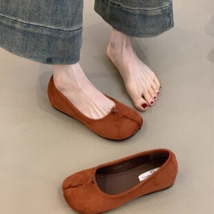 内增高森女浅口分趾鞋女2025年新款法式气质优雅绒面猪蹄鞋瓢鞋女