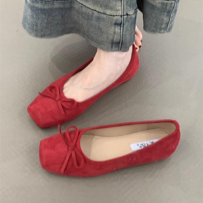 仙女绒面蝴蝶结浅口内增高晚晚鞋
