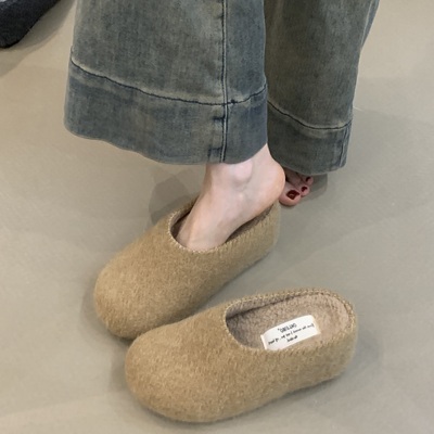 水貂毛加绒保暖一脚蹬包头勃肯拖