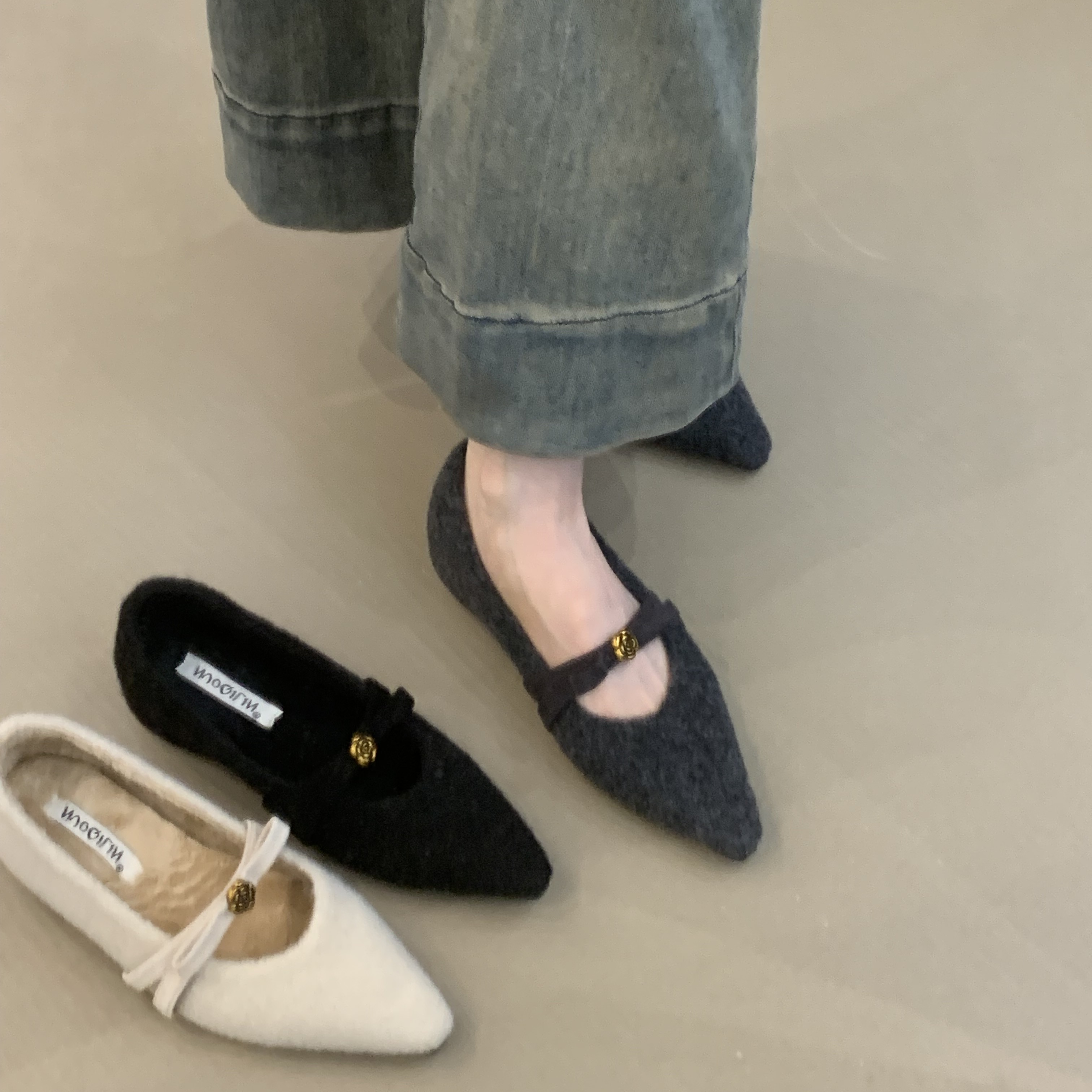 气质优雅山茶花加绒内增高晚晚鞋