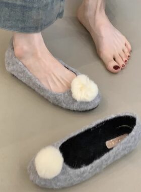 温柔可爱仙女风毛球保暖豆豆鞋