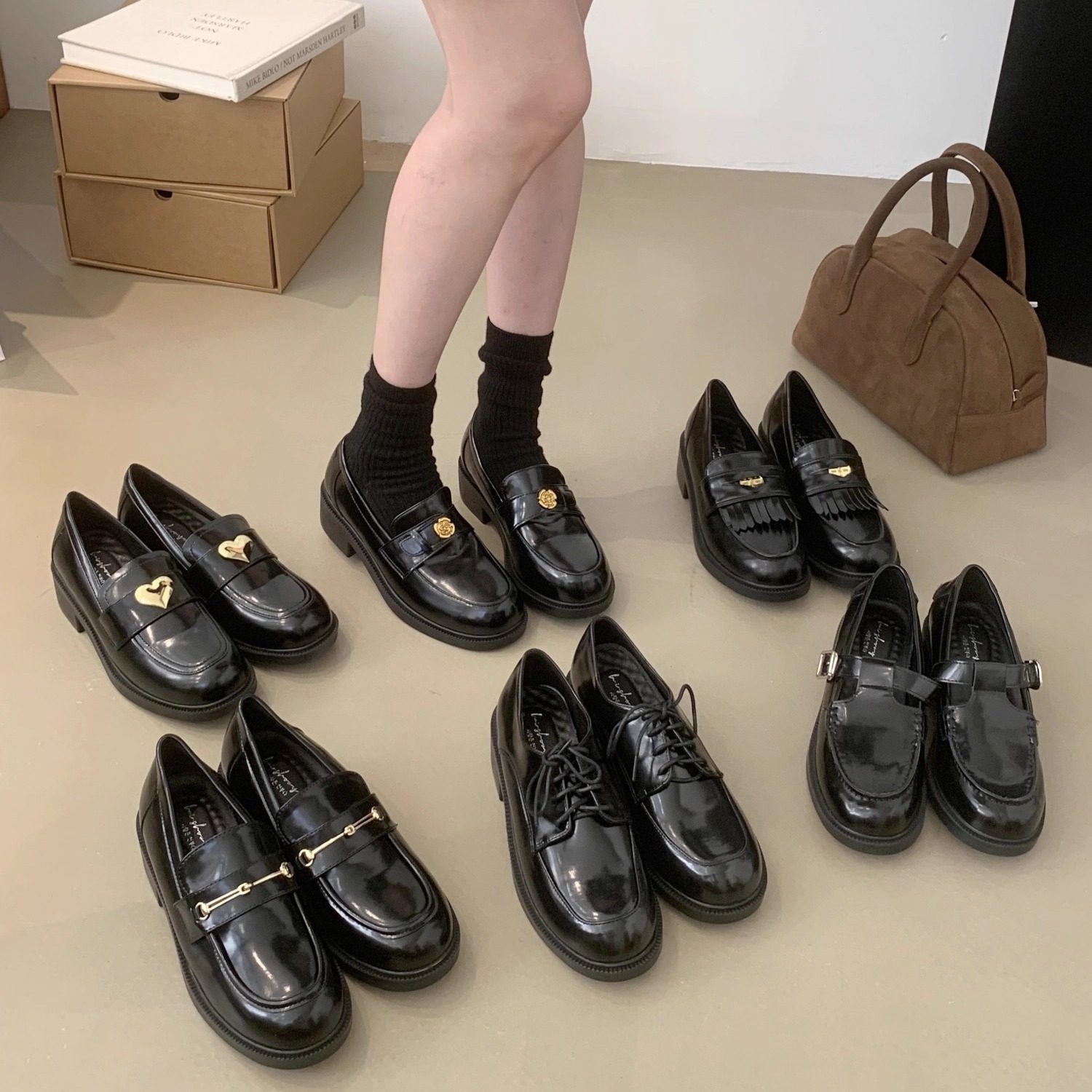 黑色厚底小皮鞋女鞋子2025年韩国超chic学院风一脚蹬好穿乐福鞋女