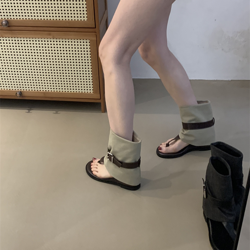 复古小众皮带扣夹趾西部牛仔靴