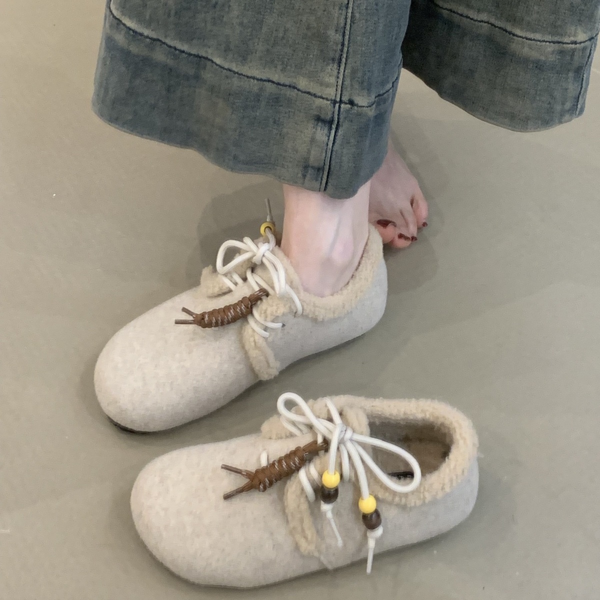 流苏羊羔毛加绒保暖一脚蹬勃肯鞋