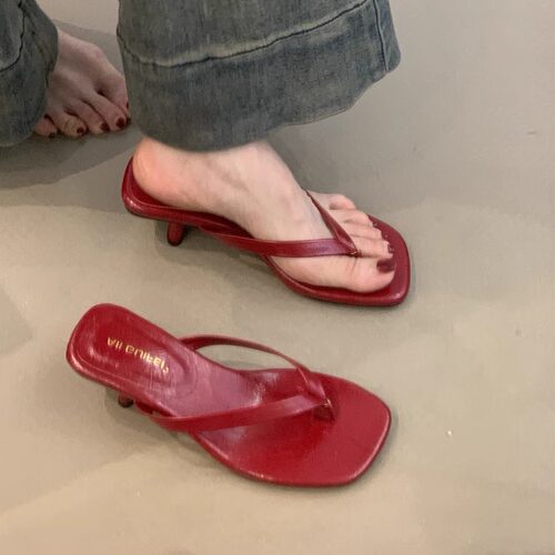 复古简约方头小众高跟凉鞋