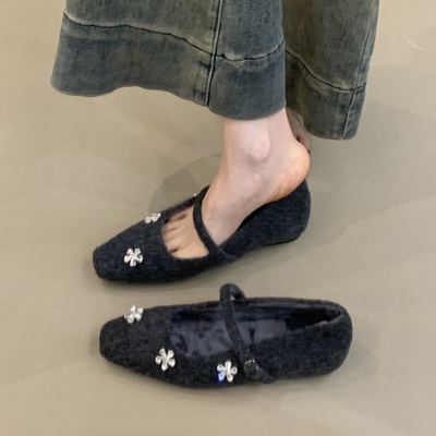 秋冬配裙子温柔仙女水钻玛丽珍鞋