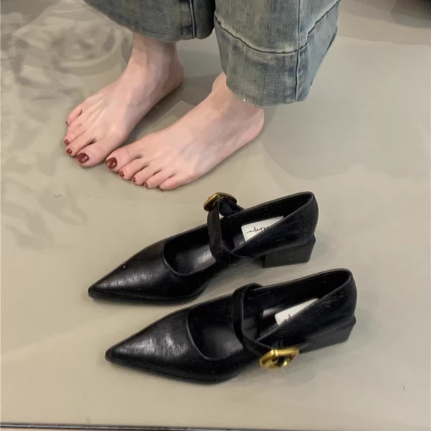 气质优雅浅口粗跟通勤晚晚鞋女