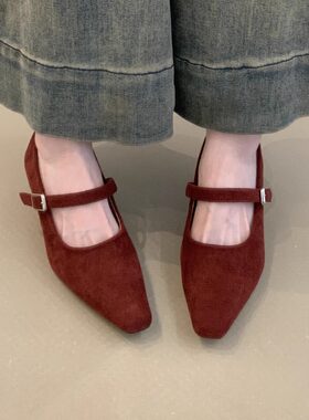 秋冬一字玛丽珍鞋女单鞋红色婚鞋