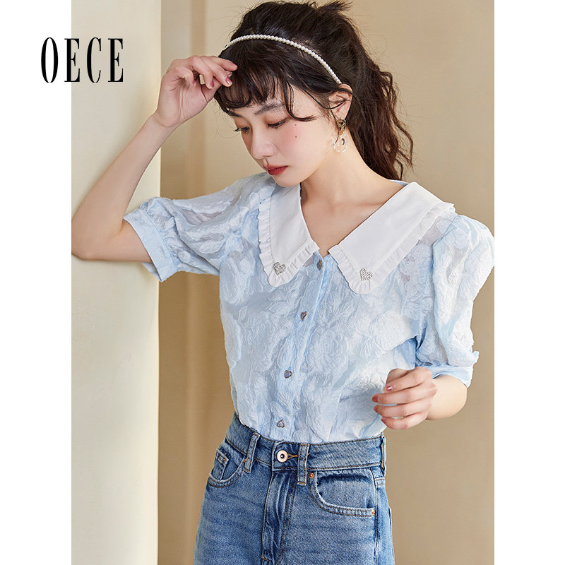 Oece设计感小众衬衫夏装新款女装春季上衣早春气质法式衬衣