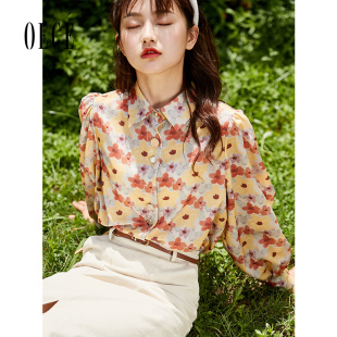 春秋装 Oece法式 碎花衬衫 气质女士新款 衬衣 设计感上衣长袖