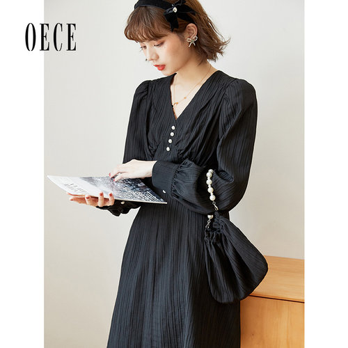 OECE气质小黑裙秋装新品