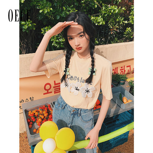 Oece短袖2022夏季新款女装设计感