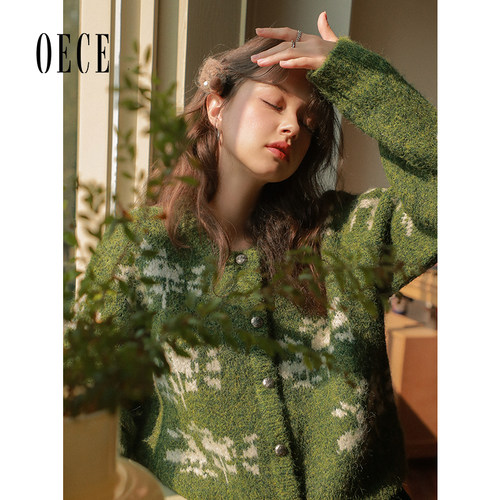 OECE设计感复古短款针织衫开衫